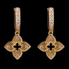 Natural Diamond Lucky Four-Leaf Clover Milgrain Dangle Earrings 14K Yellow Gold