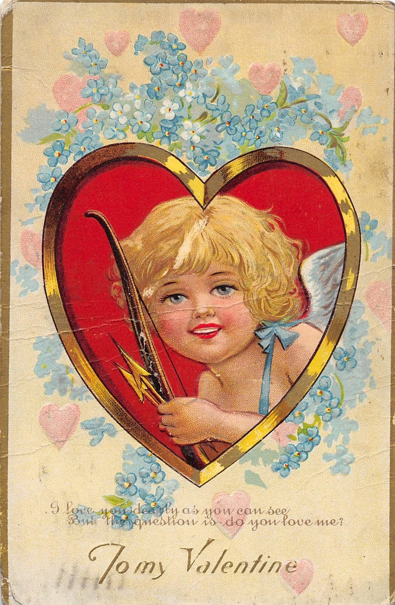 F76/ Valentine's Day Love Holiday Postcard c1910 Cupid Hearts