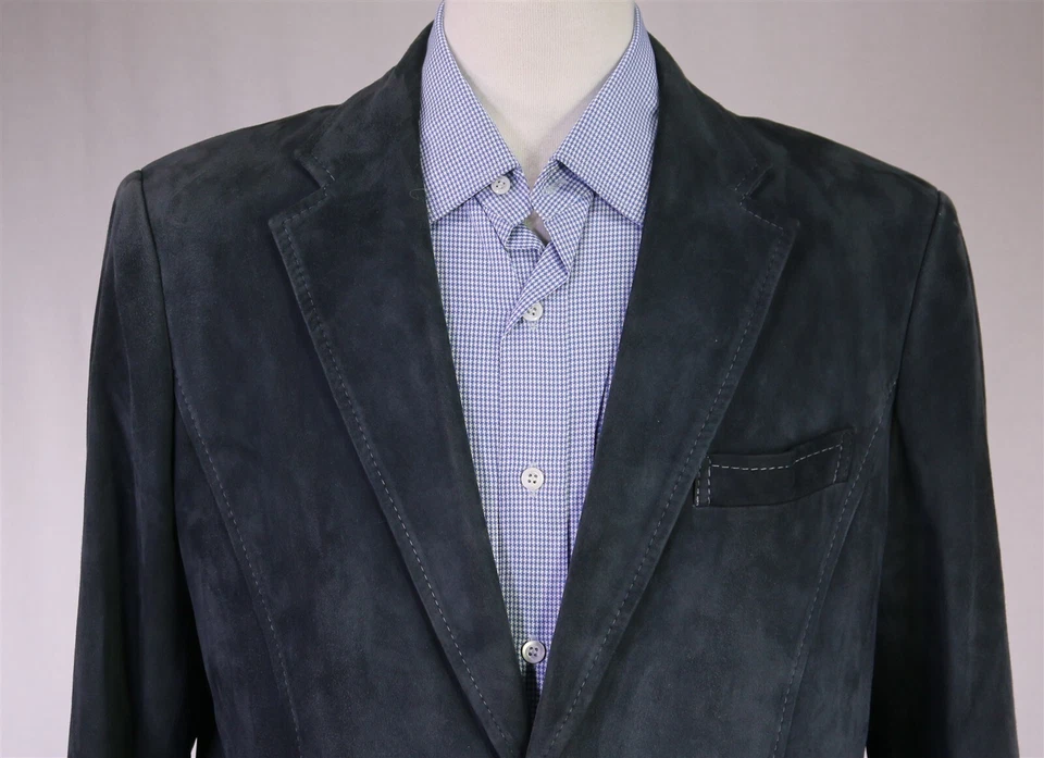 Blazer Hickey-Freeman Gris Piel de Oveja Gamuza Cuero 2-Btn Chaqueta Actual 42S Foto 3 de 4