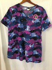 DISNEY Eeyore Women's V-Neck Stretch Pockets Scrub Top Indigo many sizes NEW