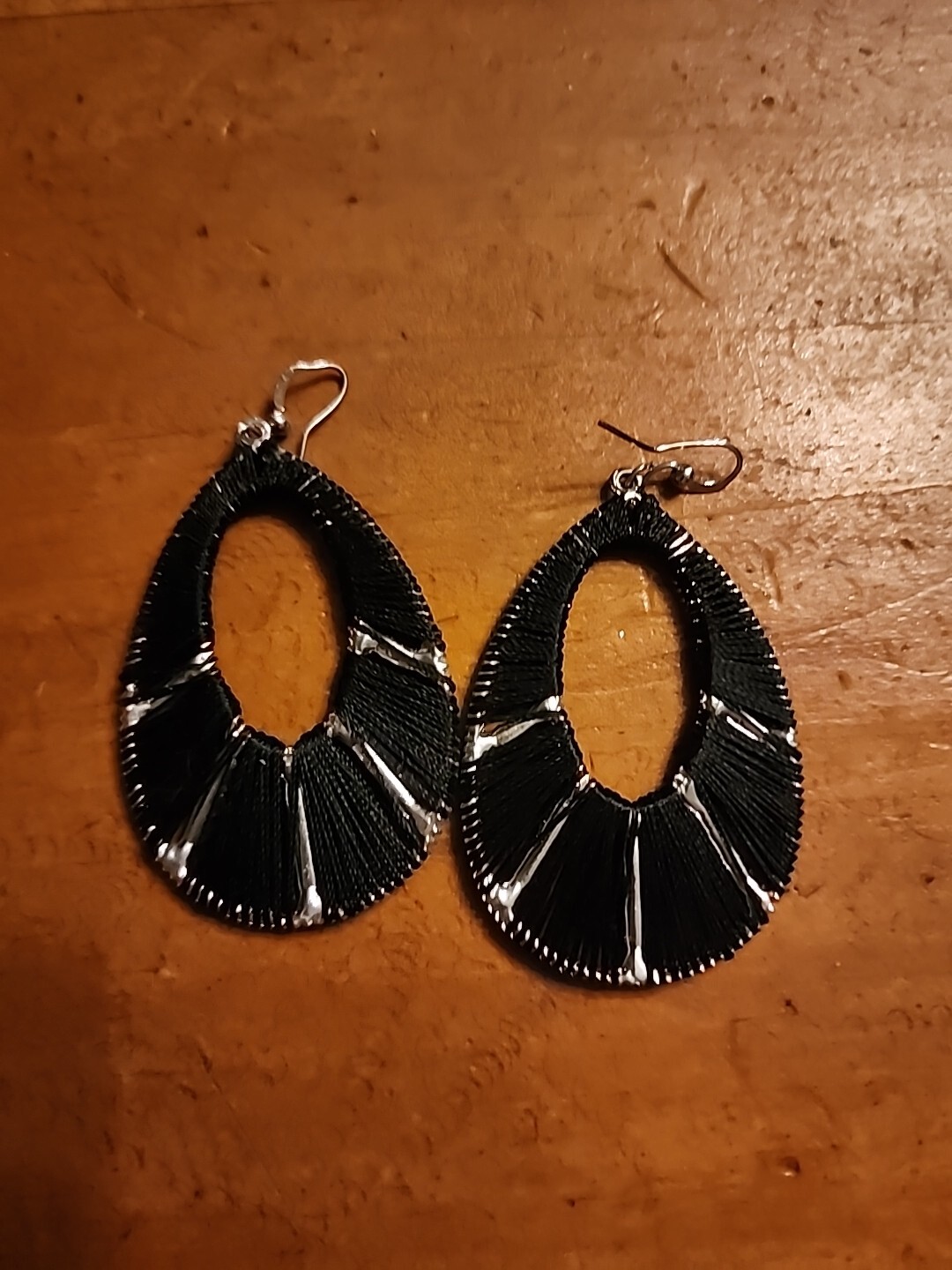 Black Silk String clear stone Dangle Drop Earrings - image 2