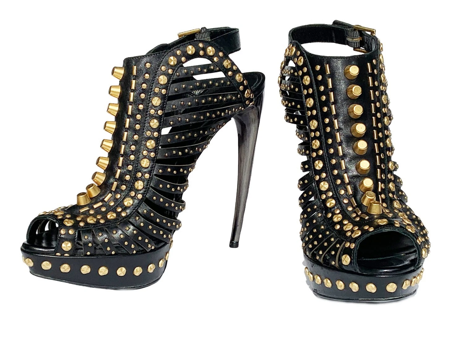 Nuovi sandali Alexander McQueen S S 2012 in pelle borchie tacco corno plateau 38 5