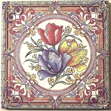 Tulips Art Nouveau or Deco Design Kiln Fired Ceramic Tile 6" X 6"