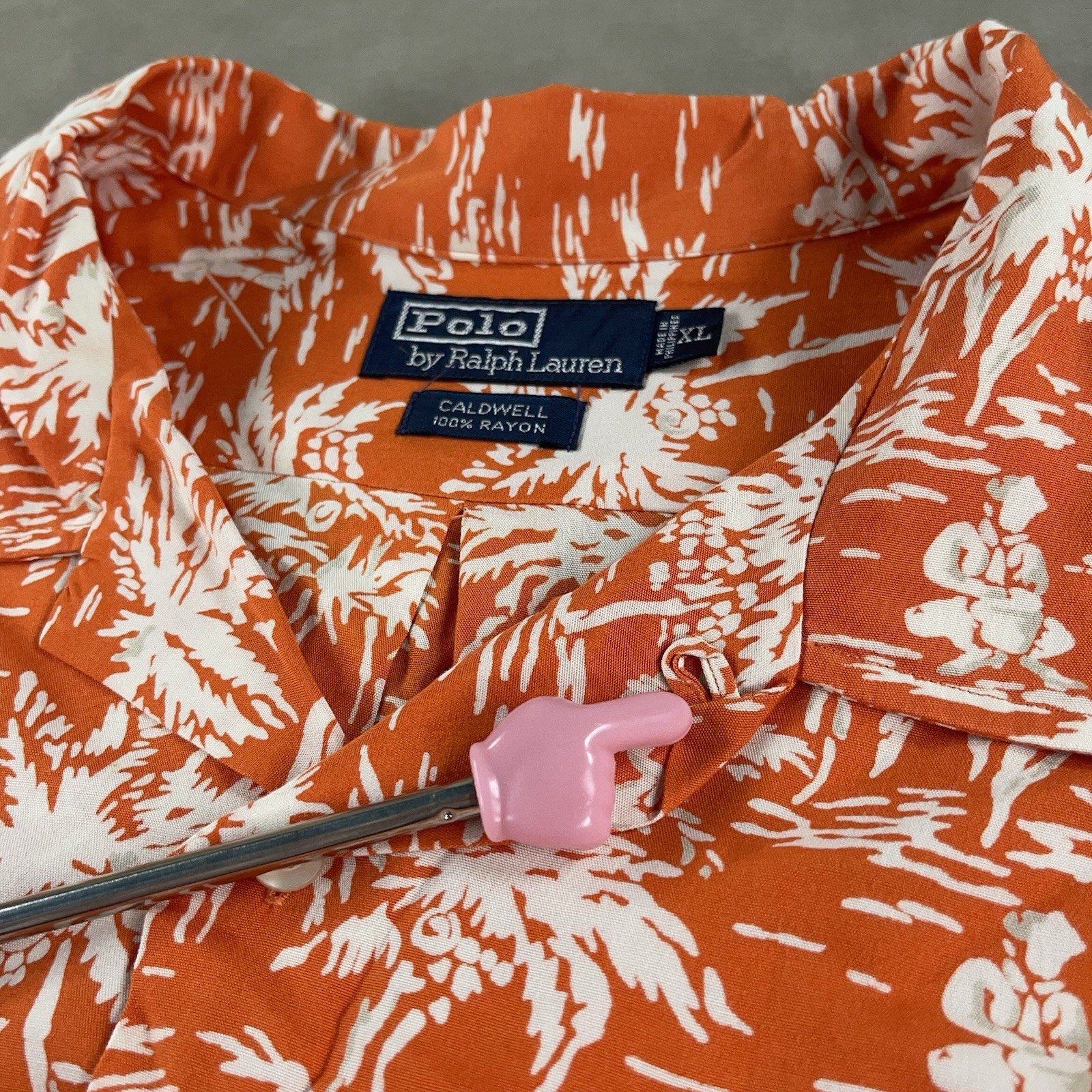 Vintage Polo Ralph Lauren Mens XL Hawaiian Shirt Orange Floral Rayon Loop Collar thumbnail 7