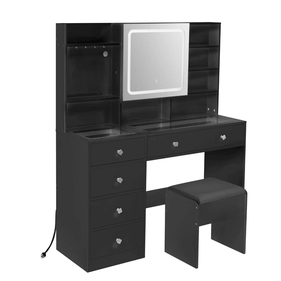 Juego de tocador tocador espejo de maquillaje LED tocador con central eléctrica para mujer Foto 2 de 4