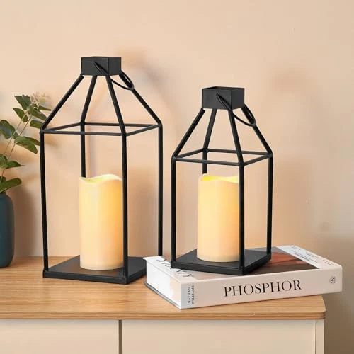 Lanterns Decorative Indoor for Fireplace Decor Black Metal Candle Lantern for - Picture 5 of 8