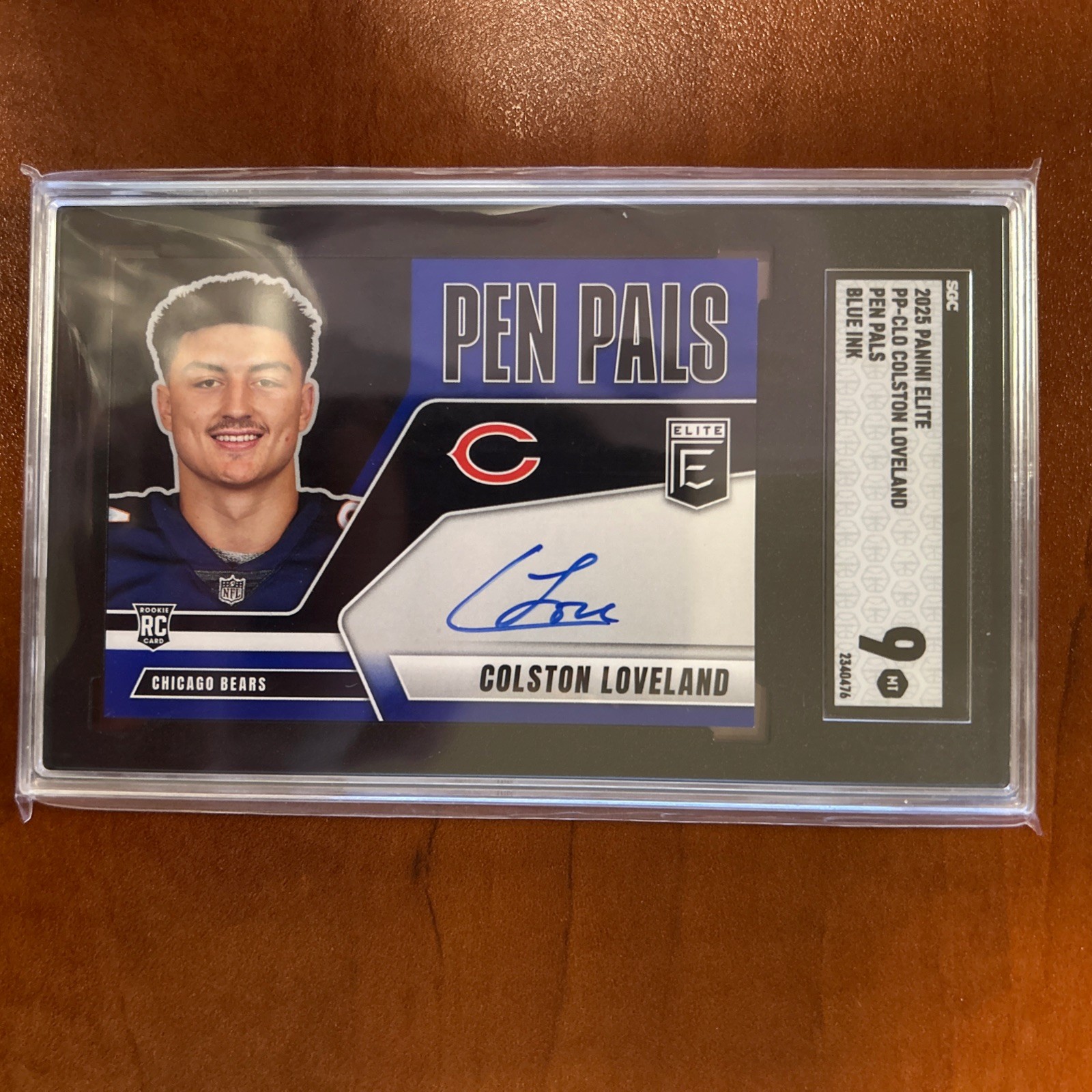 2025 Elite Colston Loveland Pen Pals Autograph Blue Ink SGC 9 Chicago Bears SSP