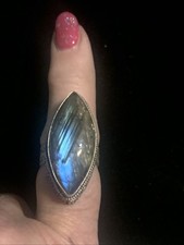 Vintage Large Labradorite Marked 925 Silver Ring Size 7.5 See Pictures 