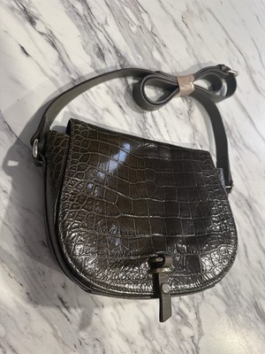 Massimo Dutti Croc Embossed Leather Crossbody Purse Bag Forest Green 