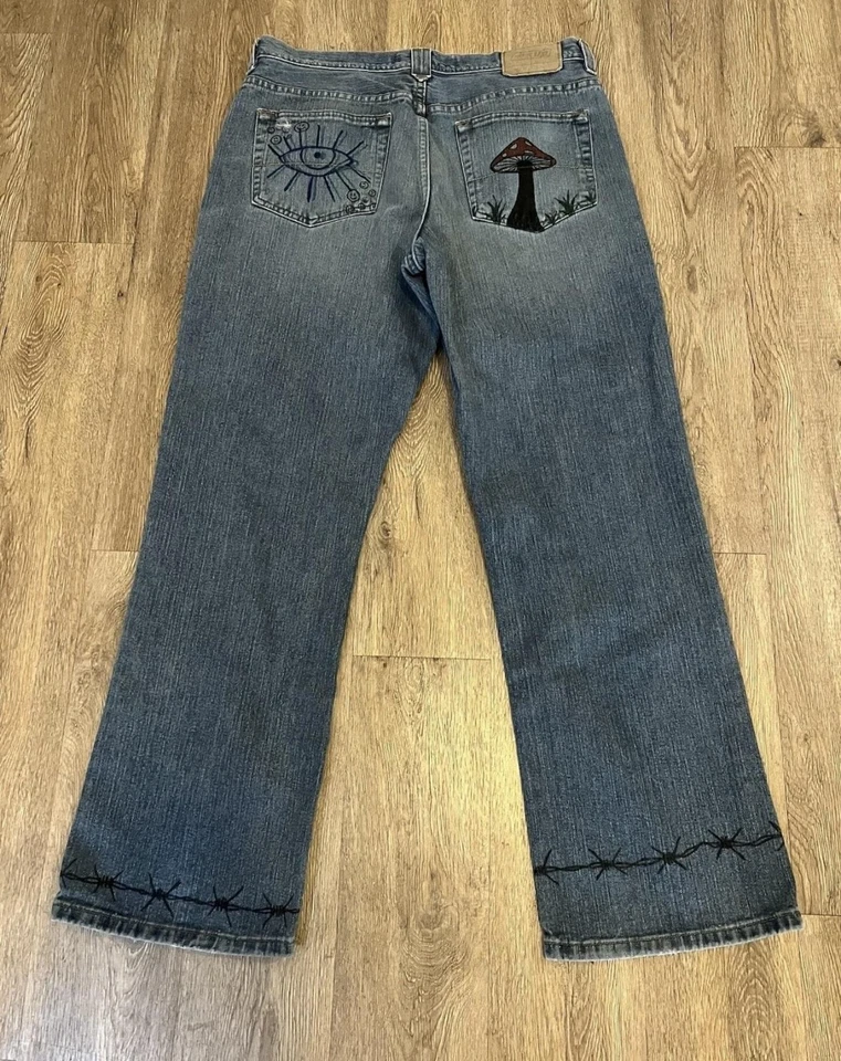 Urban Up Jeans Mens 36x32 Blue Straight Leg Hand Painted Art Graphics Custom - Image 3 of 4