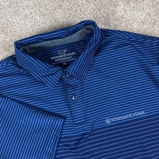 Vineyard Vines Mens Golf Polo Shirt M golf striped Performance blue whale