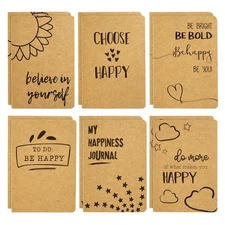 12 Pack Happiness-Themed Journals Bulk Set, Kraft Paper Notebooks, 4 x 5.75 In