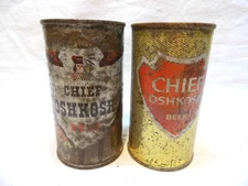 CHIEF OSHKOSH (2) FLAT TOP BEER CANS~OSHKOSH BRG,OSHKOSH,WIS