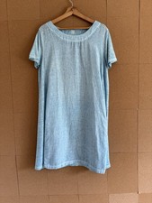 120% Lino Dress Size 12 Blue Linen Shift Knee Length Summer Holiday Beach Design
