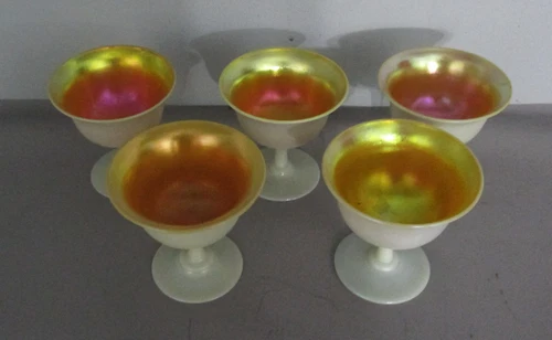Fine Set of 5 STEUBEN AURENE Art Glass Sherbet Champagne Cups,  circa 1920s
