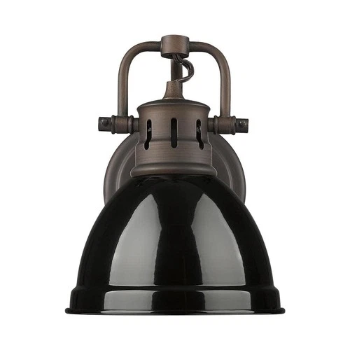 Golden Lighting Duncan 8.25 in. 1-Light Rubbed Bronze Vanity Light w/Black Shade - Picture 1 of 4