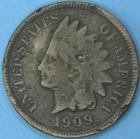1909-S Indian Head Cent ~ Date/Mintmark Die Clash Error ~ 🔑 Date ~ Damaged