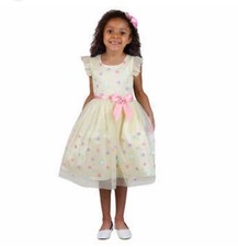 EUC Jona Michelle Girls 7 Special Oc Dress With Satin Bow Pastel Yellow Colorful