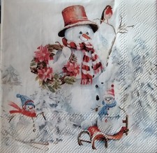 4 pcs napkins for decoupage craft sporty snowmen
