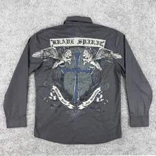 Roar Shirt Men’s 2X Skylark Back Graphic Embroidery Grunge Long Sleeve Button Up