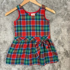 Vintage Red Green Blue Tartan Plaid Wool Blend Dress 4 4T Girls Bow Pinafore