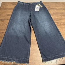 REWASH Wide Leg Crop Super High Rise Raw Hem Dark Denim NWT Sz 13/31