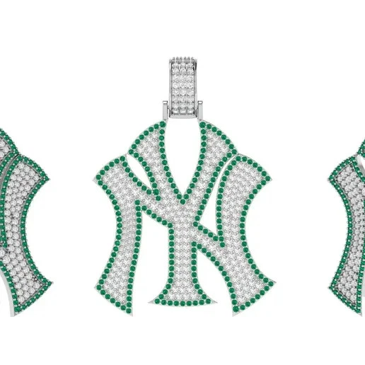 Colgante de diamantes azules creados en laboratorio de corte redondo de 3 quilates enchapado en oro blanco de 14 k de los Yankees de Nueva York Foto 3 de 4