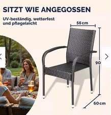  Poly Rattan CASARIA Garden Dining Chairs x 4  Brown Stackable Weatherproof  