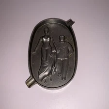 Vintage Risqué Pin-Up Couple Metal Ashtray “OH! AH!” Figural Tray