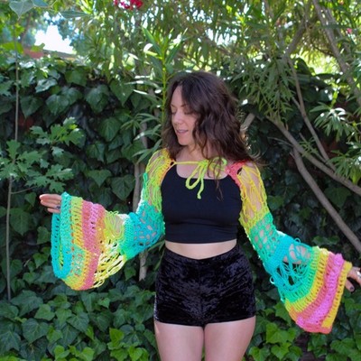 NWT Crochet Handmade Festival Sleeves Bright Bold Rave Party Summer Neon