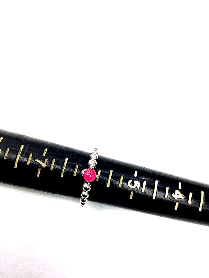 Pandora 925 Sterling Silver Pink Stone Beaded Ring Size 6 - Image 4 of 4