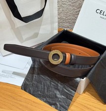 Celine women's gold-button brown/black leather belt