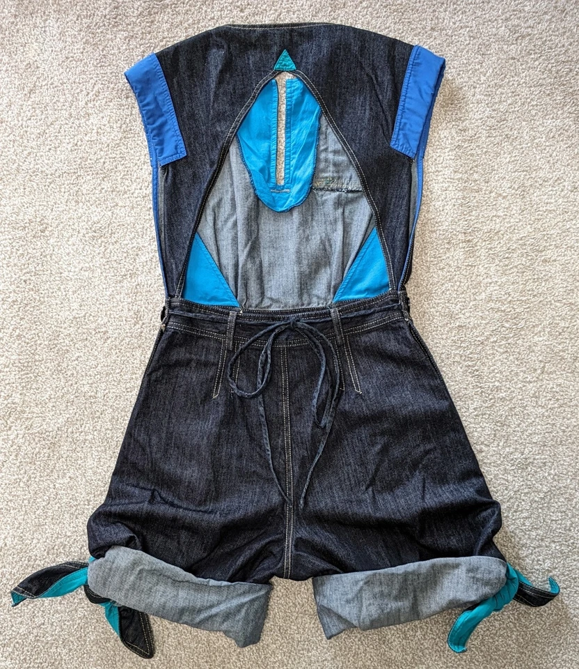 Marc Jacobs Denim Romper Shorts Open Back Sleeveless Pockets Color Blocked - Image 2 of 4