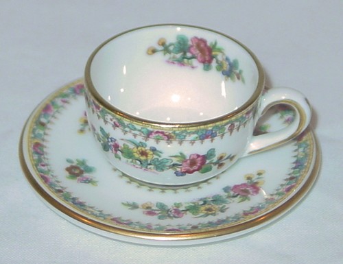 DISCONTINUED COALPORT MING ROSE PATTERN MINI / MINIATURE 3 PC PLACE SETTING NEW - Picture 2 of 4