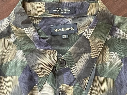 Marc Edwards XL Shirt 100% Silk Geometric Abstract Earthy Dark Weightless - Picture 3 of 11