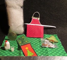 Apron Christmas Kitchen Milk Glass Tree Snow Cookies 1:12 Mini Creative 1393