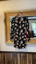Forever 21 Black Floral Long Sleeve Dress - Size S
