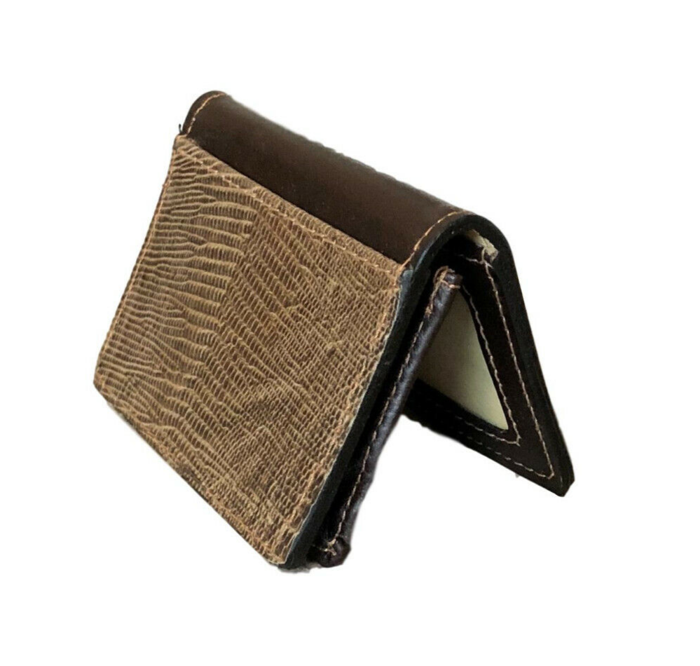 WILLOW BROOK TEJU TAN LEATHER CREDIT CARD CASE EXPANDABLE