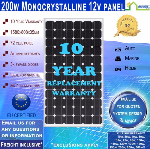 200 Watt 12 Volt Solar Panel Mono - Freight Inclusive!* 200W 12V