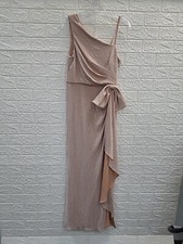 New Adrianna Papell Metallic One Shoulder Knit Cascade Long Gown Size 8 Ginger