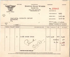 Boston Gear Works Philadelphia PA 1930 Billhead Boston Gears