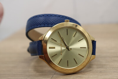 MICHAEL KORS Runway Leather Double Wrap Watch Michael Kors MK2286 Slim Runway Blue Leather Double Wrap  main image 4