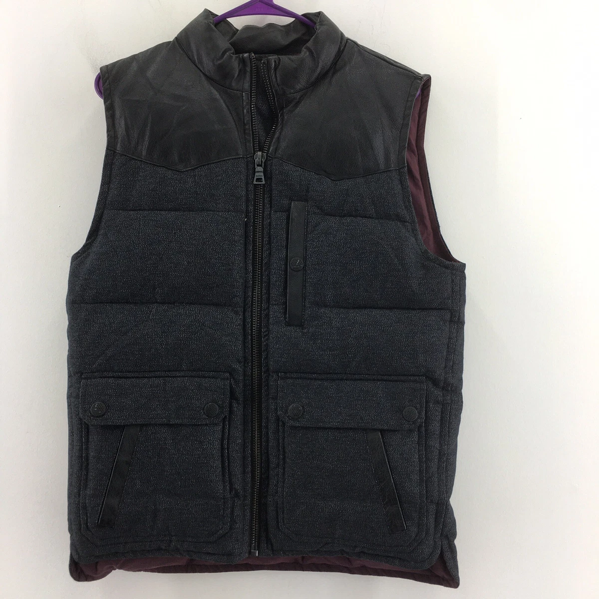 Guess Black Denim Puffer Zip Up Jacket Vest Cotton Mens Size S eBay