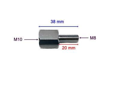 Spiegeladapter M8 ZU M10 Rechtsgewinde CHROM Mirror adaptor 8 mm to 10 mm