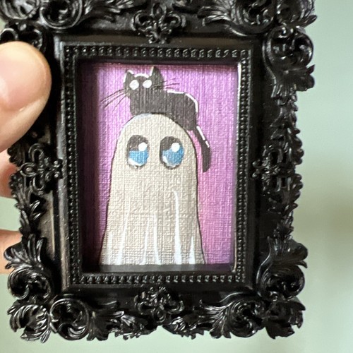 Halloween,ghost,cute,original,miniature Painting,small,mini,framed - Picture 9 of 9