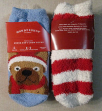 2 PAIRS WONDERSHOP TODDLERS PUG DOG SUPER SOFT CREW SOCKS SIZE 6-9 CHRISTMAS