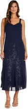 R M Richards Sleeveless Beaded V-Neck Dress 58260 Size 16 Navy