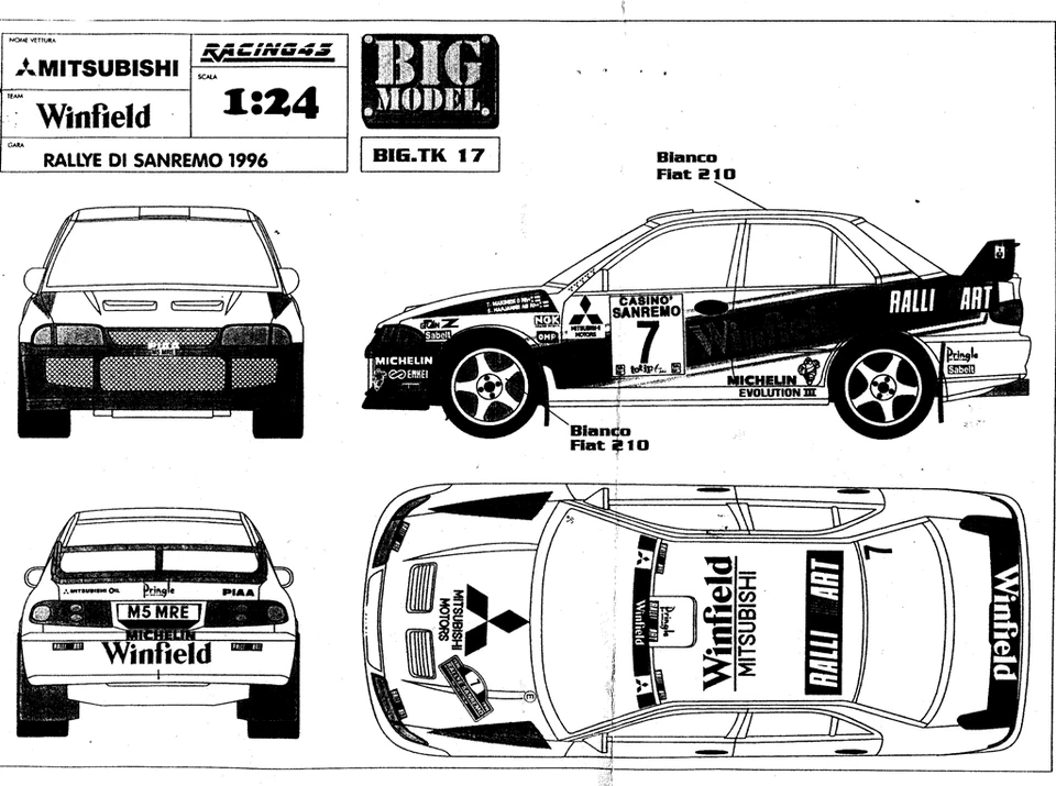 1/24 Mitsubishi Lancer Ev3 Rally Sanremo RACC '96 BIG24 TRANS-KIT Racing43 TK17 - Immagine 3 di 3