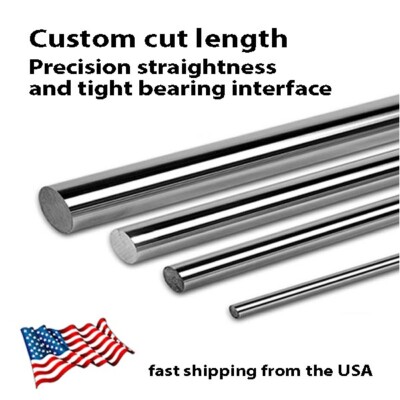 PDTech, CUSTOM CUT 6mm dia linear bearing rod rail, up to 400mm, chrome, USA