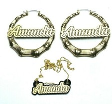 Matching Gold Necklace Earring Jewelry Set Name Plate Custom Personalized Free